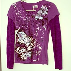 Bongo Embellished Butterfly Top Sz Large